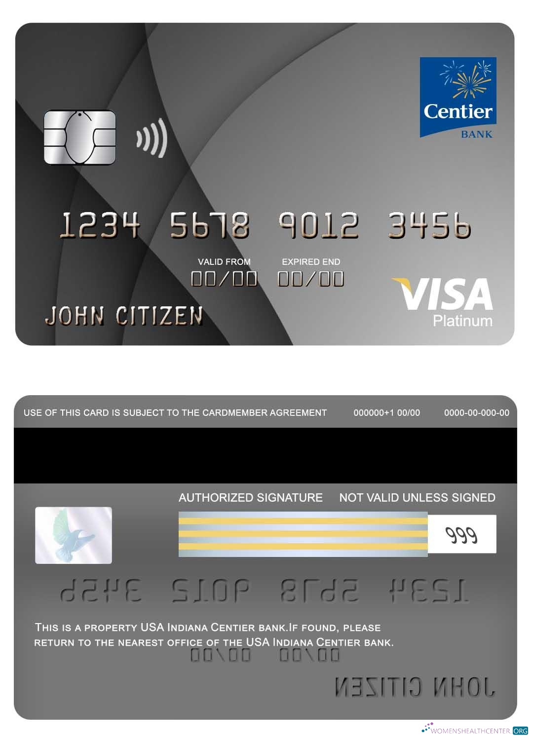 Download USA Indiana Centier bank visa platinum card Photoshop template